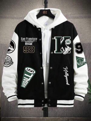 58211e1f177e21cb2a80aff7b7af240b Men Slogan Graphic Contrast Sleeve Varsity Jacket Without Hoodie