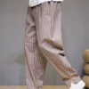 Spring Autumn Men's Fashionable Drawstring Striped Pants
